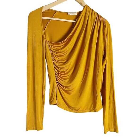 Lapointe Asymmetric Ruched Long-Sleeve Jersey Top Mustard Yellow Size 10 - Picture 4 of 13